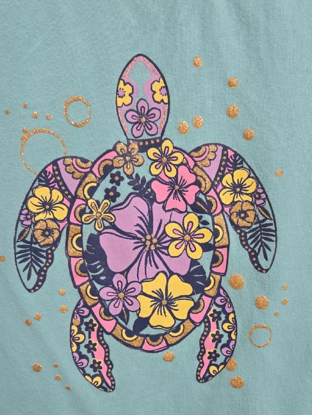 Childrens Place Blue Short Sleeve Tee with Floral Turtle Graphic